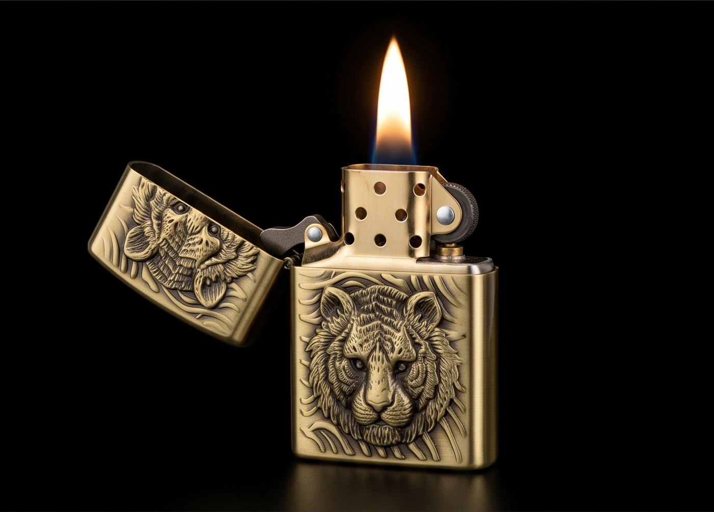 Zippo style golden cheetah lighter